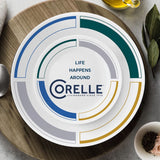  Color Block Dinner &amp; Appetizer Plates with text life happens around Corelle 