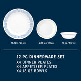  photo of Amelia set showing what set includes 4 each dinner &amp; appetizer plates &amp; cereal bowls