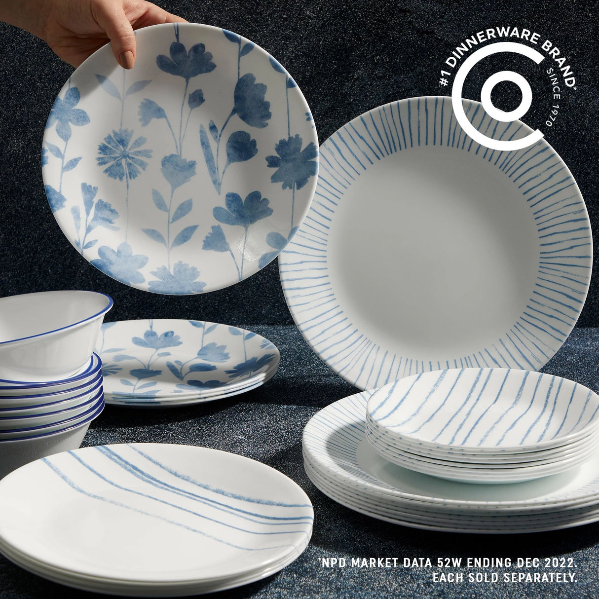  Botanical Stripes complete dinnerwnare set with text #1 dinnerware brand