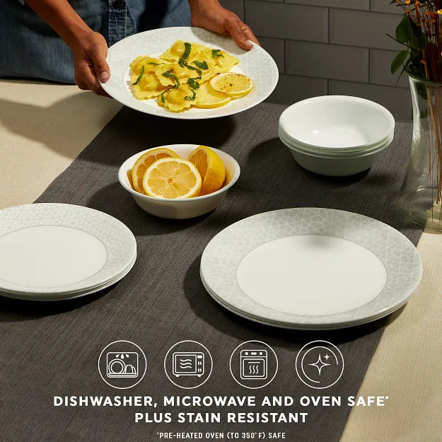  Knox 12-piece Dinnerware Set with text dishwasher, microwave &amp; ovensafe plus stain resistant