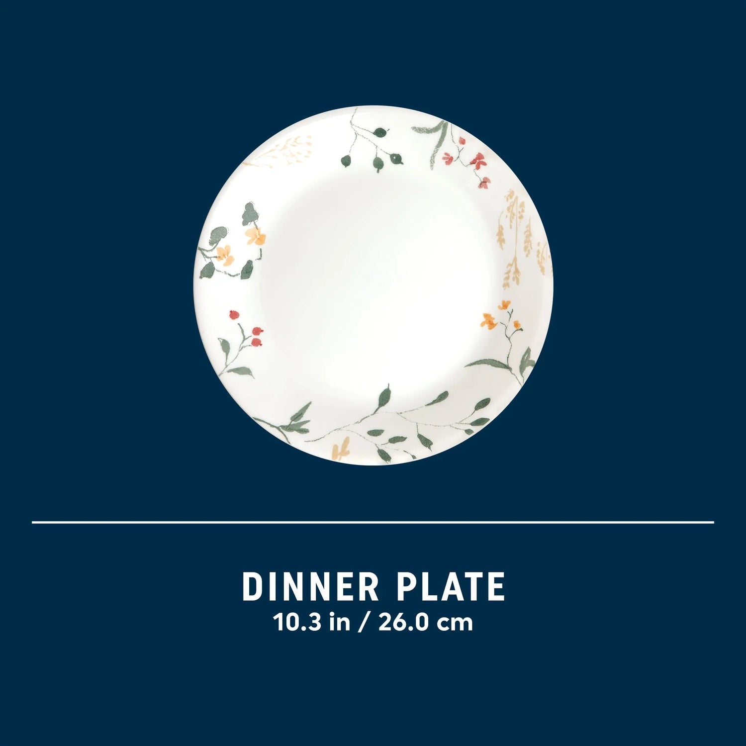  Wildflower Scatter dinnerplate showing dimension of 10.35