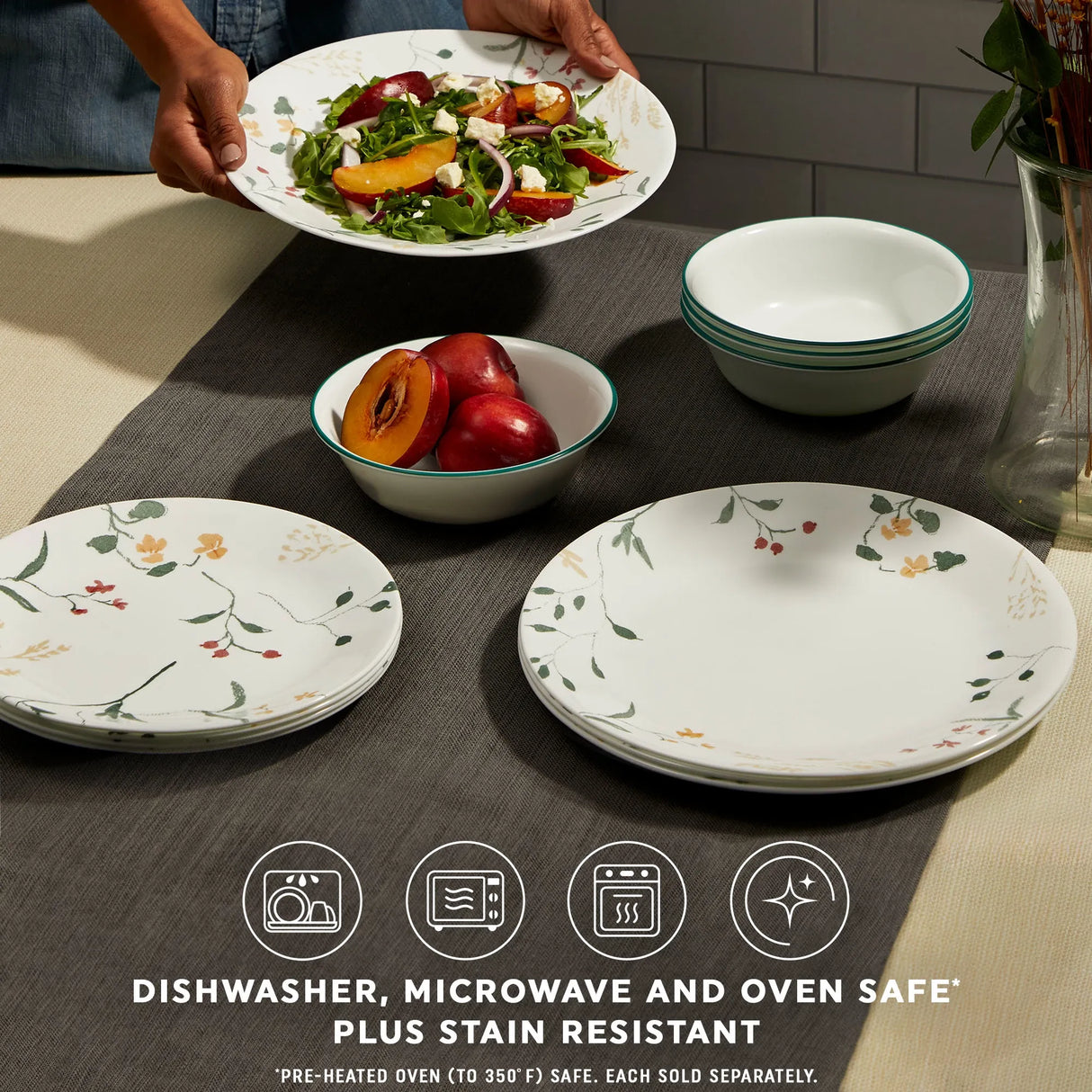 Wildflower Scatter dinnerware with text dishwasher, microwave &amp; ovensafe