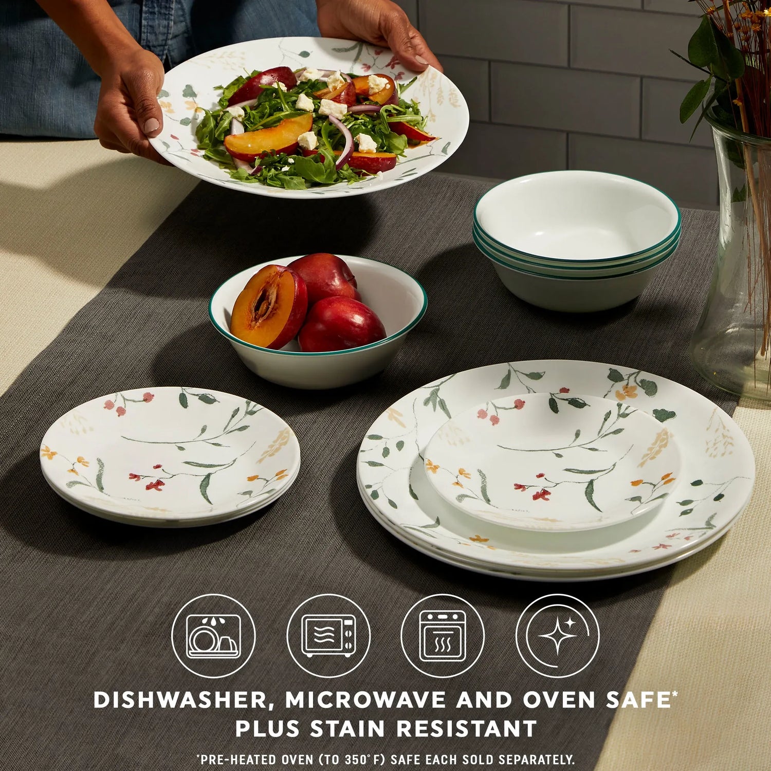  Wildflower Scatter dinnerware on dishwasher, microwave, & ovensafe plus stain resistant