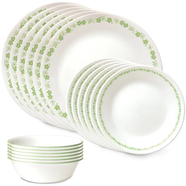 Corelle Spring Blossom Green 18 Piece Dinnerware Set Service for 6