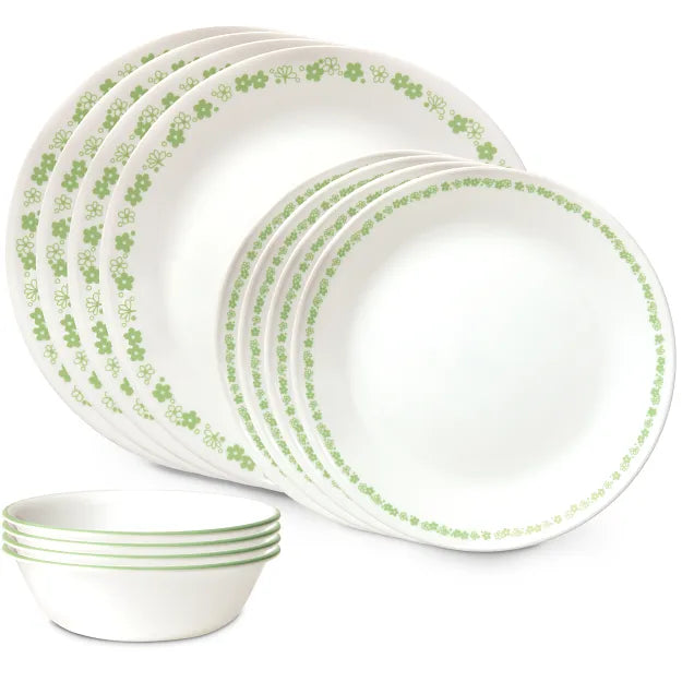 Corelle Spring Blossom Green 12-piece Dinnerware Set, Service for 4