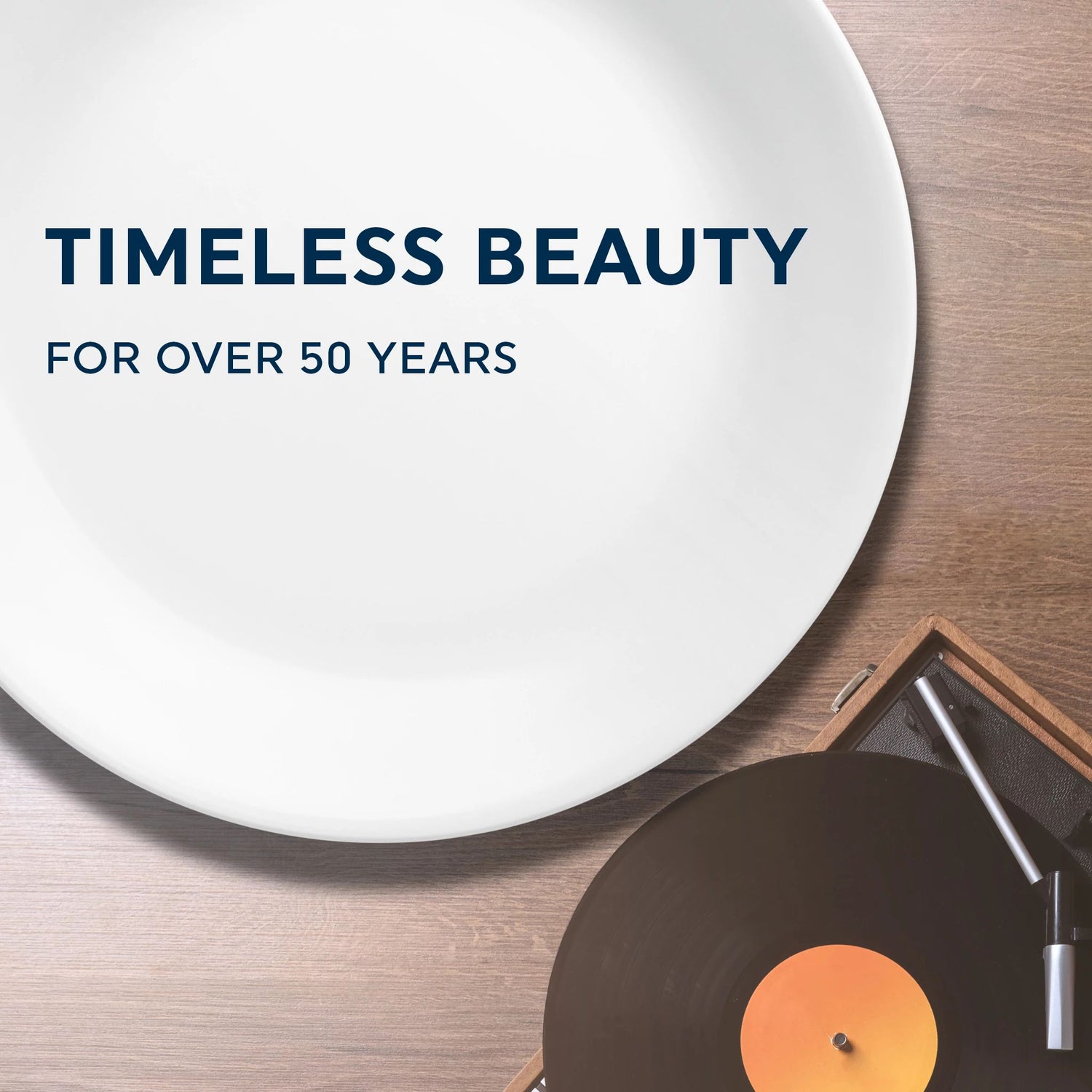  dinner plate with text timeless beauty for over 50 years