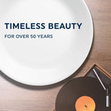  Corelle dinnerplate with text that says timeless beauty for over 50 years