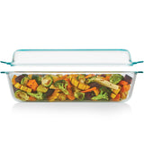 Deep 9” x13” Two-in-One Glass Baking Dish with Glass Lid (shown with food inside)