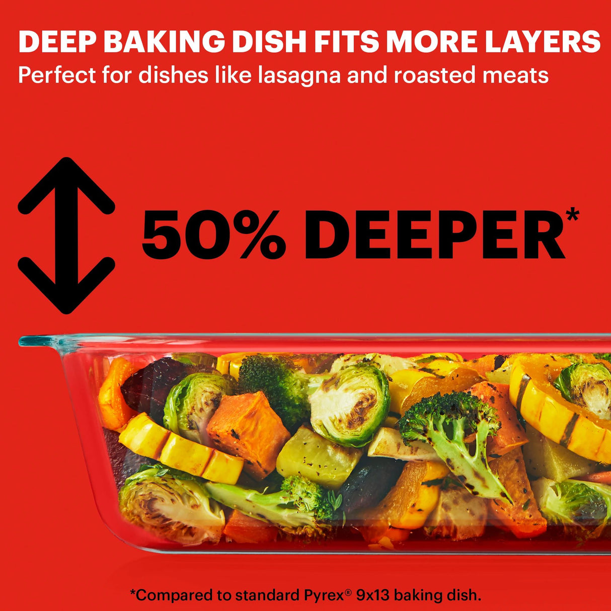  text Deep baking dish fits more layers perfect for lasagna &amp; roasted meats