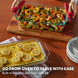  text that says go from oven to table with ease built in handles &amp; oven safe lid