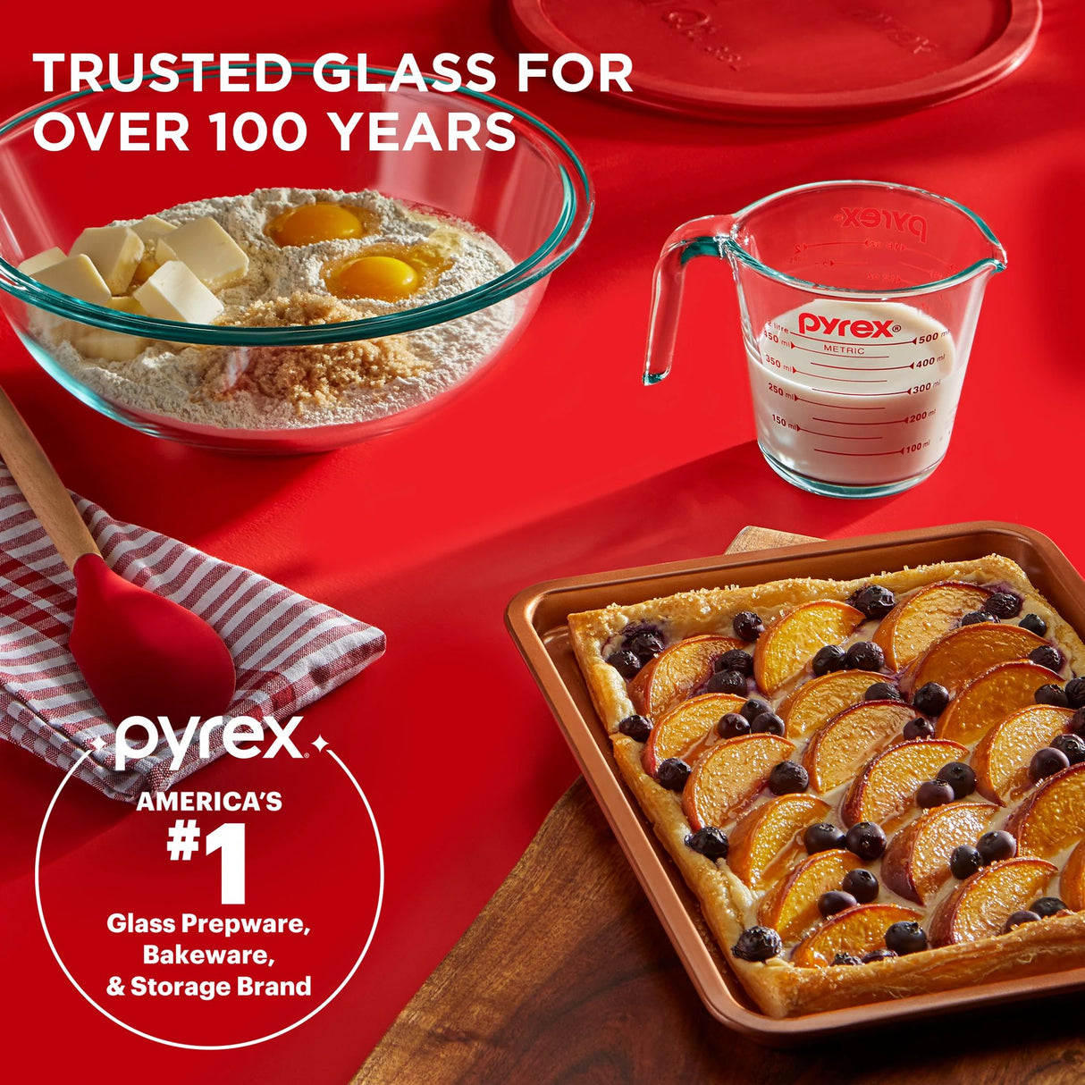  Smart Essentials 3-piece Glass Prep Set on table with food &amp; text trusted glass for over 100 years