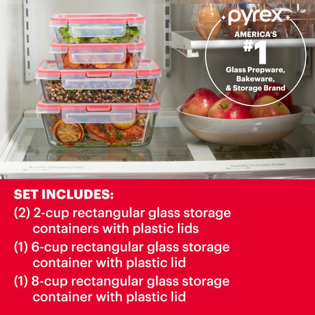  FreshLock 8-pc Rectangular Glass Storage Set with text Americas #1 glass prep &amp; bakeware &amp; storage brand &amp; shows what's inside