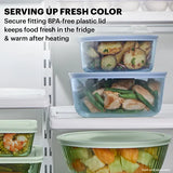  Simply Store® Tinted 7-cup Round Storage with Blue Plastic Lid with text Serving Up Fresh Color