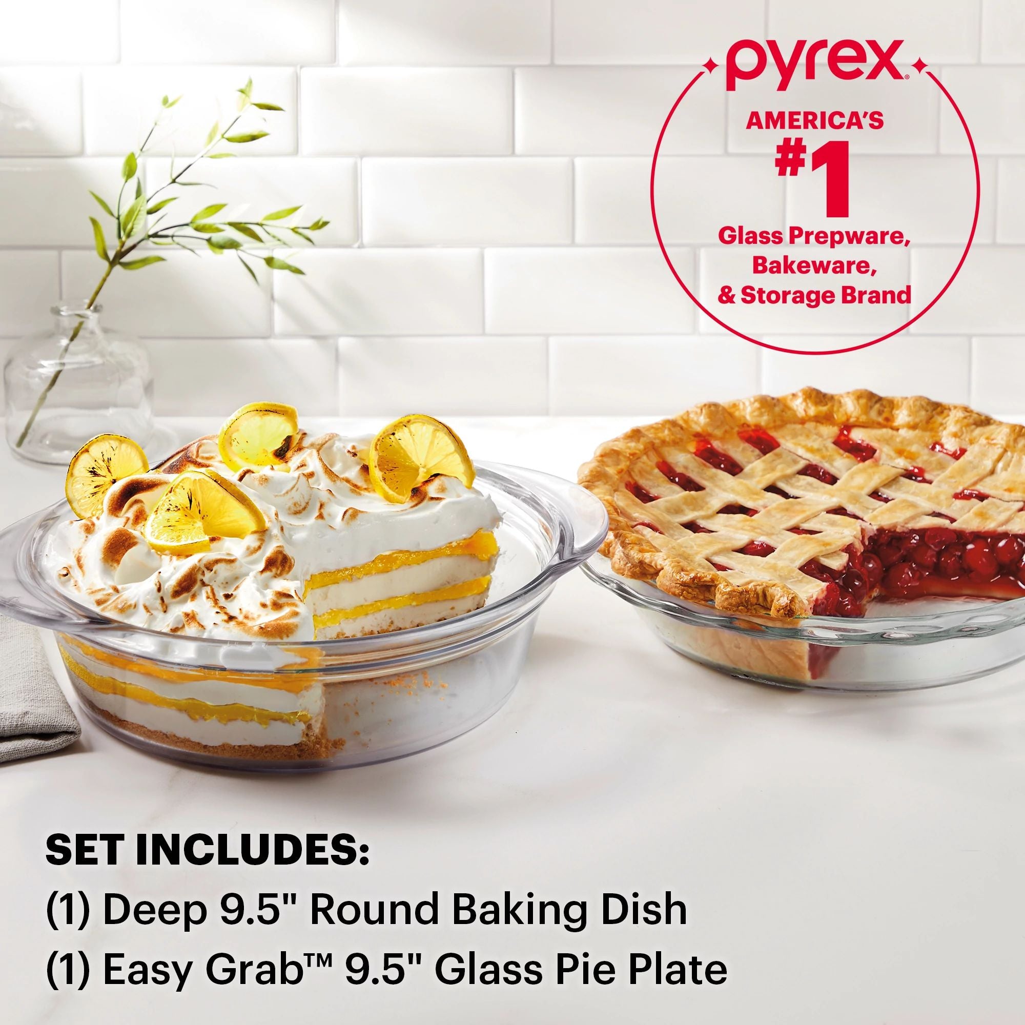 Pyrex 2 piece Deep Easy Grab Glass Pie Plate Set