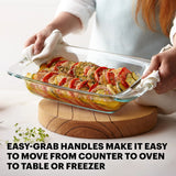  Easy Grab 3-qt baking dish wish text handles make it easy to move from counter to oven to table or freezer