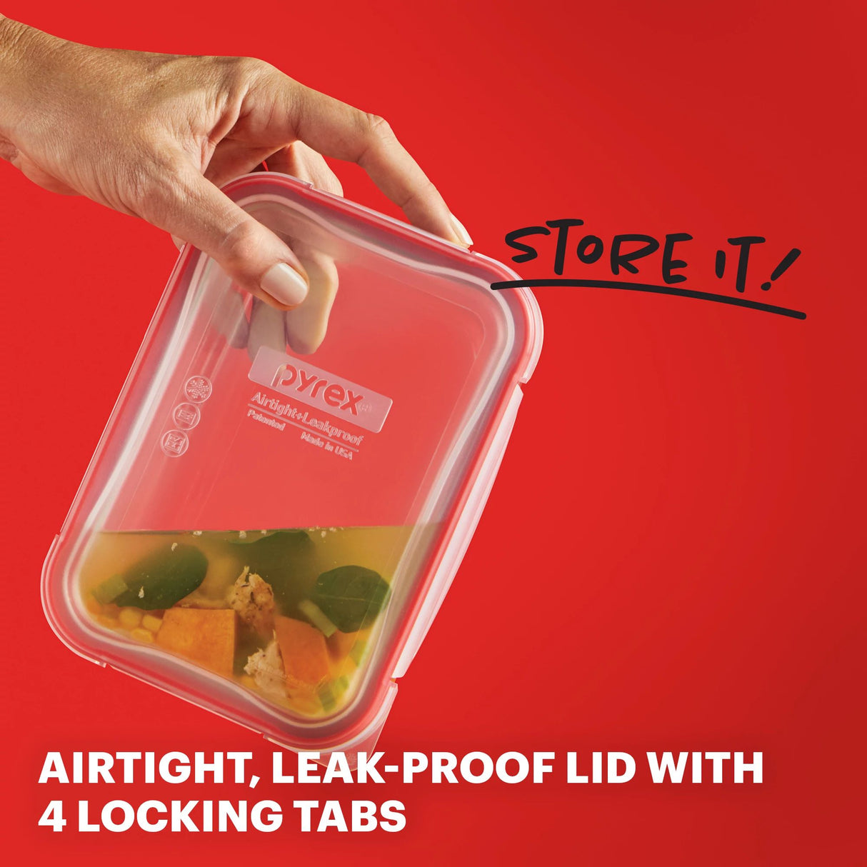  Freshlock 2 cup Rectangle Glass Storage with text airtight, leak-proof lid &amp; 4 locking tabs