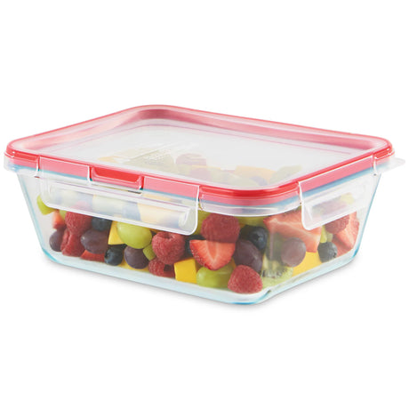 Freshlock™ 8-cup Rectangle Glass Storage with red sealed locking lid