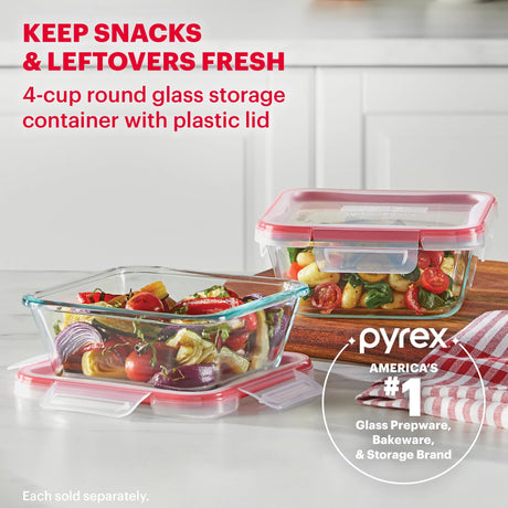  Freshlock 4 cup Square Storage  with text Pyrex Americas #1 glass prep & bakeware & storage brand