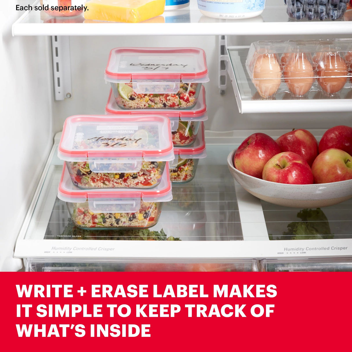 Freshlock 4 cup Square Storage with text write & erase label makes it simple to keep track of what's inside