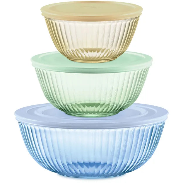 Pyrex Colors Sculpted Tinted 6 piece Mixing Bowl Set