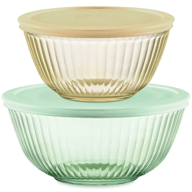 Pyrex Colors Yellow & Green Mixing Bowls with lids