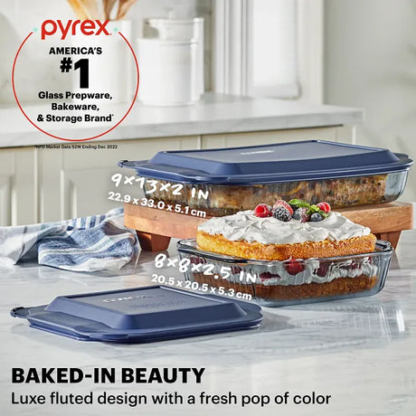  Pyrex Colors - 4pc Bakeware, Smoke  with text Pyrex America's #1 glass prep & bakeware & storage brand