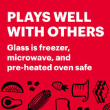  Pyrex with text Plays well with others, Glass in the freezer, microwave and pre-heated oven