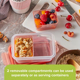  Meal Prep 2-section Divided: 2-cup Rectangle Storage Container with orange lid displayed with food on counter