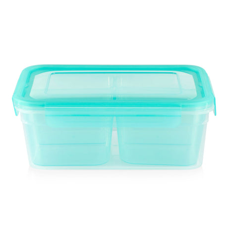 8.5-cup Meal Prep Divided Rectangle 4-section Storage Container with aqua lid