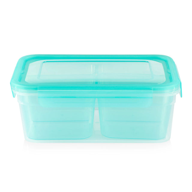 8.5-cup Meal Prep Divided Rectangle 4-section Storage Container with aqua lid