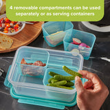  8.5-cup Meal Prep Divided Rectangle 4-section Storage Container with food inside on the table