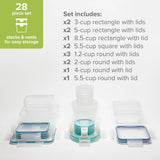  28pc set stacks &amp; nests for easy storage with list of set components listed