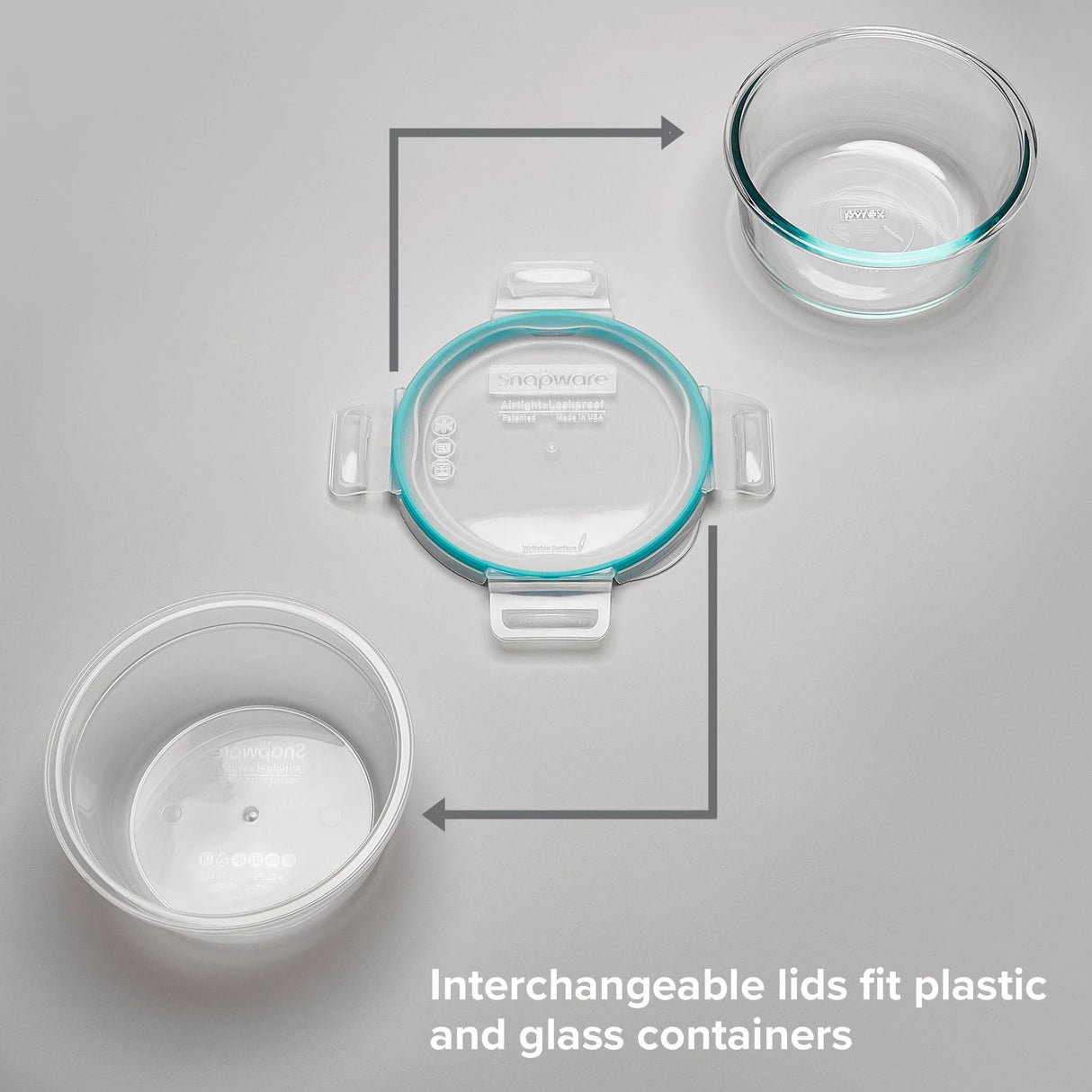  Total Solution round bowls &amp; lid with text interchangeabe lids fit plastic &amp; glass containers