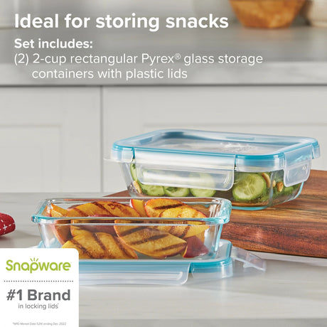  Total Solution Pyrex 4-pc Glass Storage Set with Plastic Lids with text ideal for storing snacks