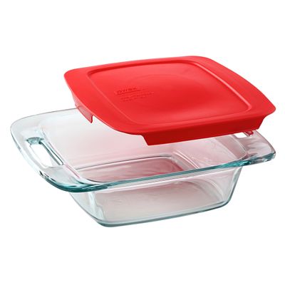 Pyrex Easy Grab 8 Square Glass Baking Dish with Red Lid