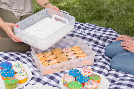  Snap 'N Stack® Enter-Tainers with cookies on picnic blanket